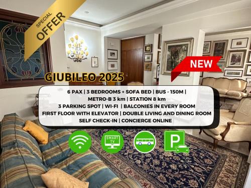 Quartiere XX Ardeatino Apartment | 6 people, 3 parking spot, balconies, Metro B