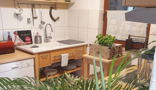 Studio 22 with pool use, sauna, wood-burning stove and terrace Fitness equipment in Neuffen